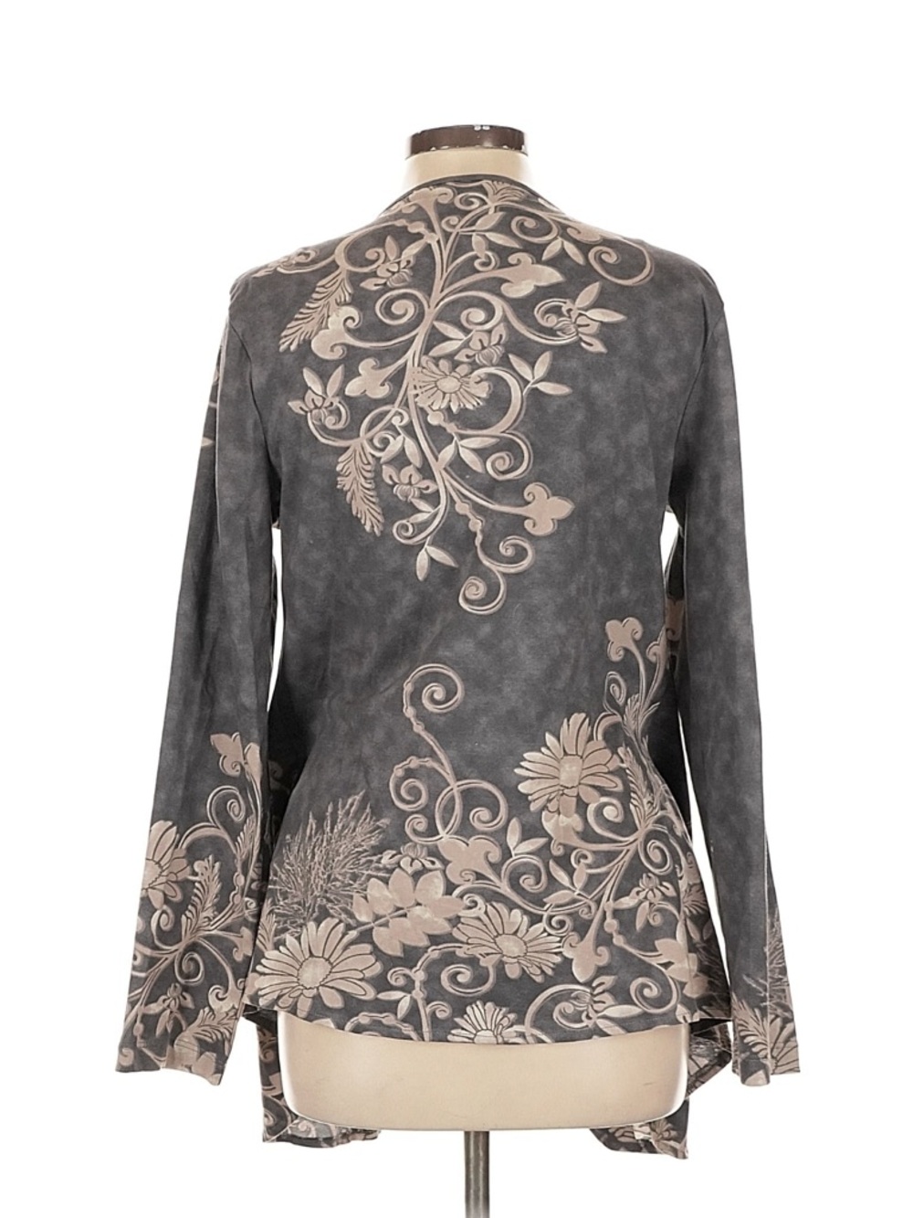 Women's Gray Floral Open Cardigan